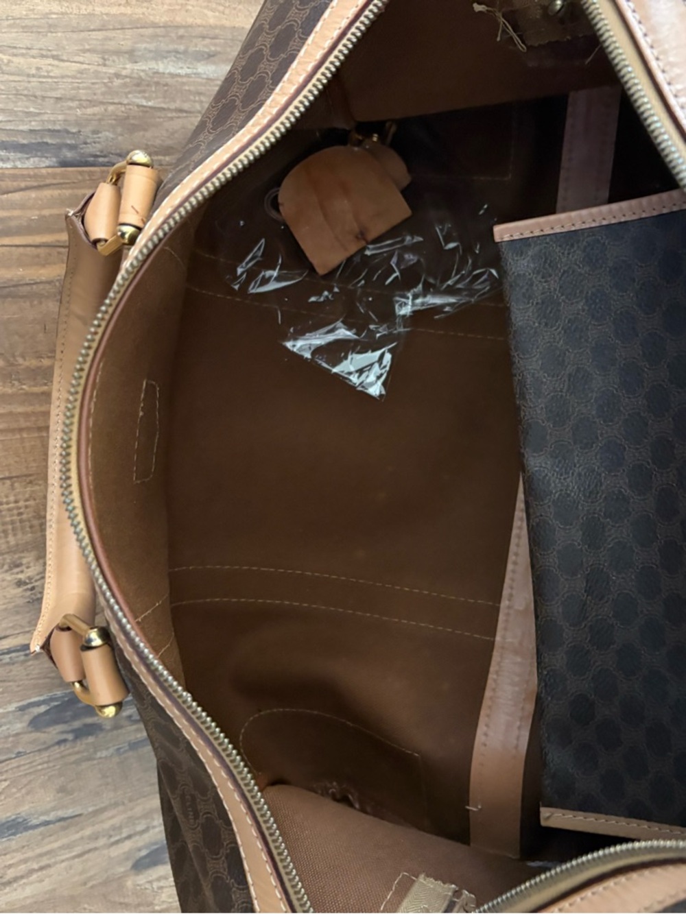 Celine Brown Monogram Travel Tote with Tan Trim - Picture 2 of 6